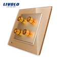 Fabricant Livolo Nouveau Style Panneau De Verre Doré 2 Bandes Accueil Mur Son / Acoustique Prise VL-W292A-13